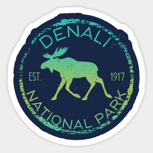 Denali National Park Alaska Mt McKinley Moose Tree Silhouette Souvenir Sticker